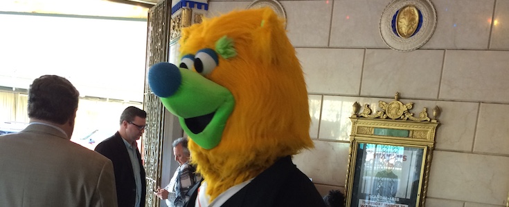 Parker, the Fresno Grizzlies mascot, at the State of Downtown in 2016.
