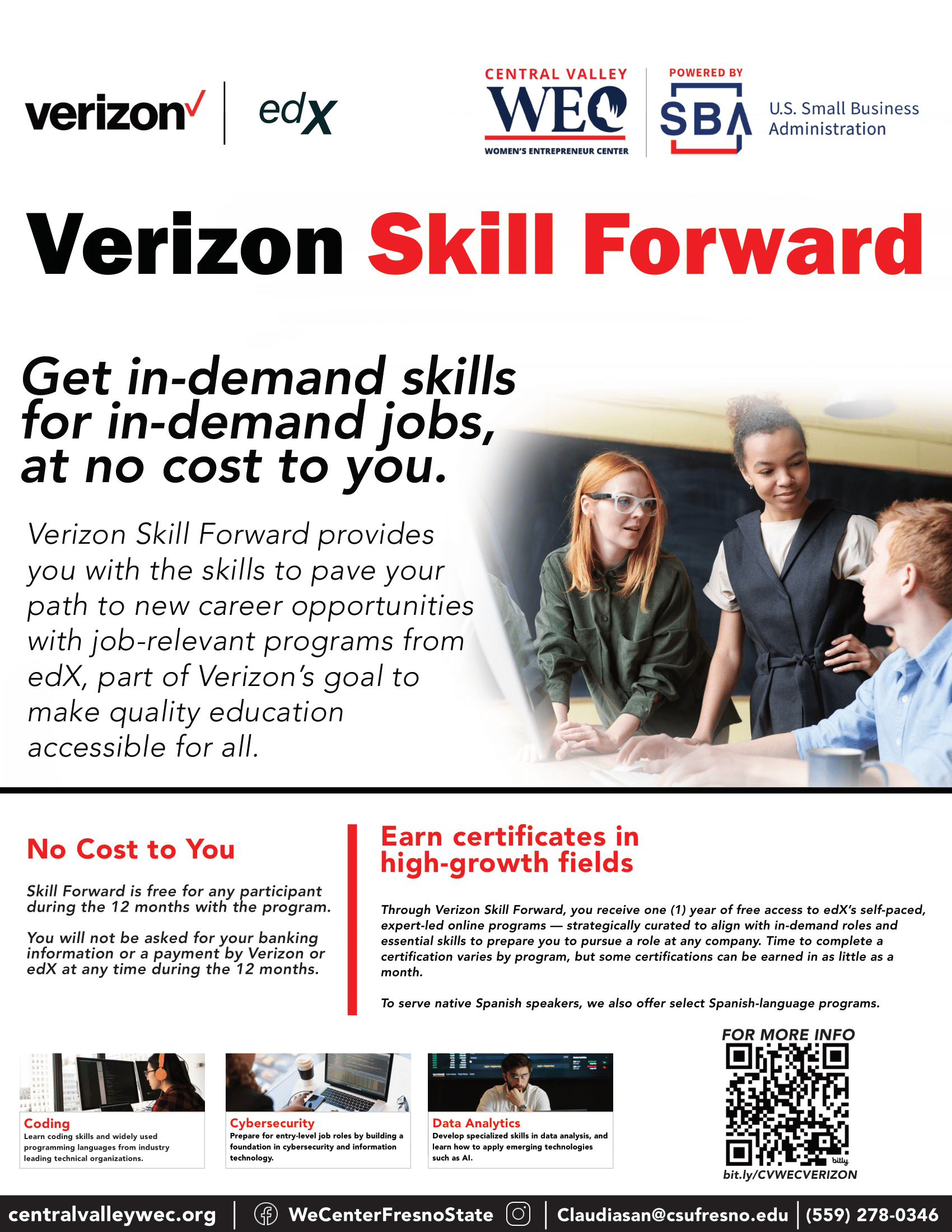 verizon flyer for their skill forward program related to taking classes from different unveristies for free.